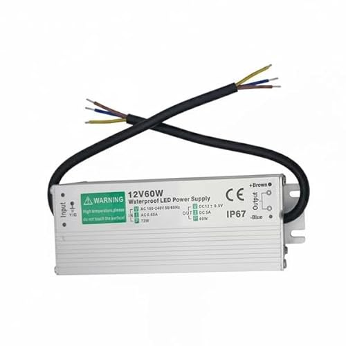 12V 60W LED Driver Waterproof IP67, LED Transformer 240V AC to 12V DC 5A | 60Watt Quiet Low Volt Converter LEDs Power Supply Constant Voltage For LEDs Strip, Indoor & Outdoor