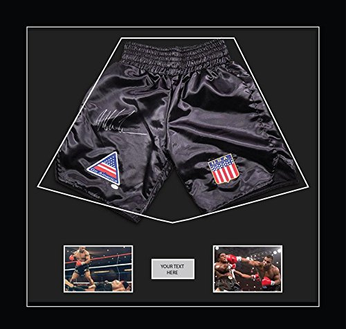 Boxing Shorts Display Case 28 x 30 Inch | 3D Shadow Box Frame for Signed Fight Trunks with 2 Photo Openings and Title Memorabilia Presentation | Black Mount - Black Frame | Made in UK