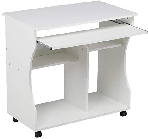 Yaheetech Scrivania per PC Tavolo da Studio Scrittoio Compatto Mobile Porta PC con Tastiera Estraibile Studio Mobiletto Ufficio Potra PC con 4 Ruote Bianca