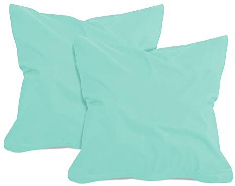 npluseins 2er-Pack Jersey Dekokissen Baumwollbezug, 40 x 40 cm, Mint | Öko-Tex Standard 100, Reißverschluss, formstabil, strapazierfähig, angenehm weich, waschbar bis 60 °C