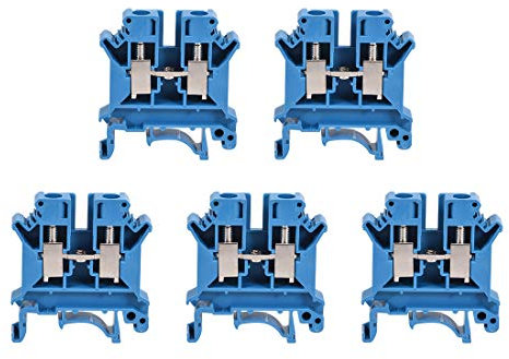 sourcing map DIN Rail Terminal Block UK6N 800V 57A Screw Type Connector 6mm2 Blue 5 Pcs