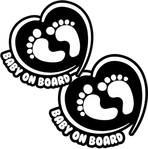 TOTOMO Baby an Bord Aufkleber - (2er-Set) lustiges süßes cooles Sicherheitshinweis-Schild für Autoscheiben und Stoßstangen - Footprint in Heart ALI-039