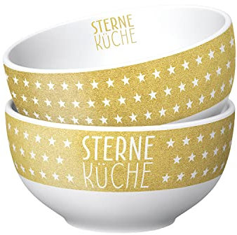 Geschenk Für Dich :-) Müslischale STERNEKÜCHE Gold Sterne D. 13cm H. 7cm Kitchen Porzellan La Vida