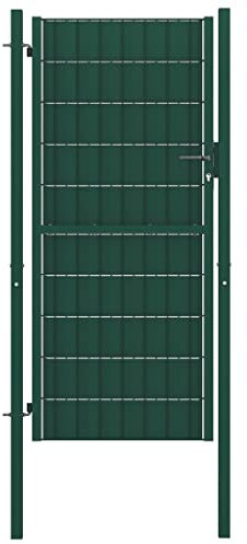 vidaXL Zauntor Gartentür Gartentor Zauntür Hoftor Hoftür Pforte Gartenpforte Einfahrtstor Gartenzaun Tor Tür Einzeltor PVC und Stahl 100x204 cm Grün