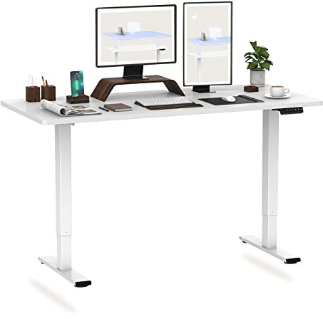 FLEXISPOT Hemera Höhenverstellbarer Schreibtisch (120 x 60 cm), Mit Memory-Steuerung und Softstart/-Stop& integriertes Anti-Kollisionssystem, Weiß Gestell + Weiß Tischplatte