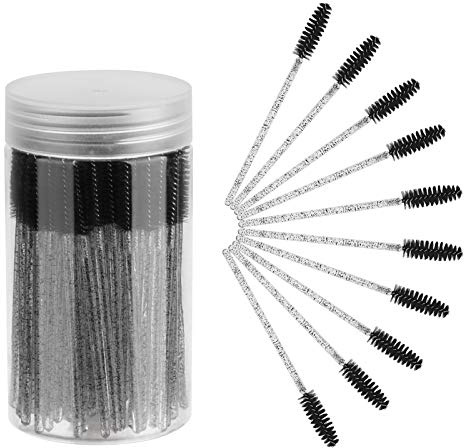 CHEFBEE 100PCS Disposable Eyelash Brush, Mascara Wands Makeup Brushes Applicators Kits for Eyelash Extensions and Eyebrow with Container (Black)