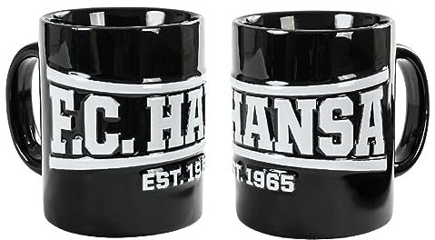 F.C. Hansa Rostock Tasse - Relief Est. 1965 - Kaffeetasse schwarz Becher - plus Lesezeichen Wir lieben Fußball