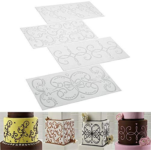 DUBENS 4er Set 4er Set Kuchen Fondant Impression Matte - Scroll Vine Spitze Textur Prägung Matte für Kuchen Dekorieren