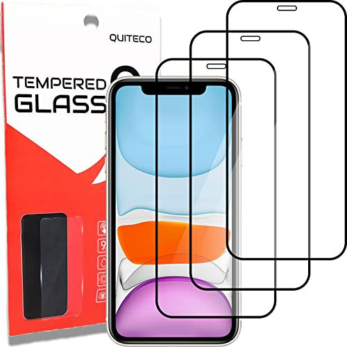 QUITECO Protector pantalla para iPhone 11 / iPhone XR [3 Piezas] vidrio cristal templado, cobertura completa 5D