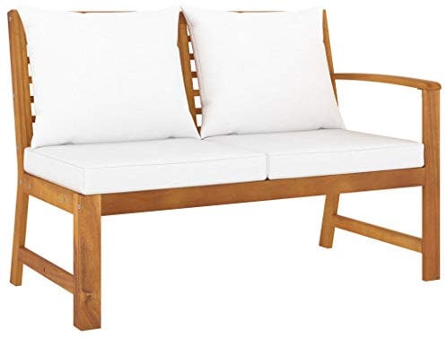 vidaXL Akazienholz Massiv Gartenbank 114,5cm mit Creme Kissen Sitzbank Bank Sofa Lounge Gartenmöbel Gartensofa Holzbank Parkbank Terrasse