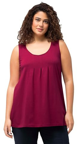 Ulla Popken Damen Top, Zierfalten, A-linie, Rundhals, Ärmellos, Modal T-Shirt, Magnolienrot, 46 EU