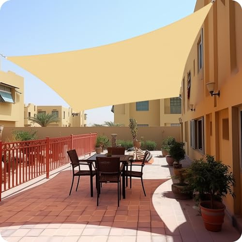 BELLE DURA Voile d'ombrage pour terrasse, pelouse, jardin, cour, piscine, terrasse, cour, parc, abri auto, extérieur (rectangulaire, 25,4 x 33,4 cm, sable)