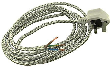 Paxanpax PSA120 Universal White Iron Mains Cable & White Plug Assembly (13A, 3-Core, 0.75mm, 2.5m)