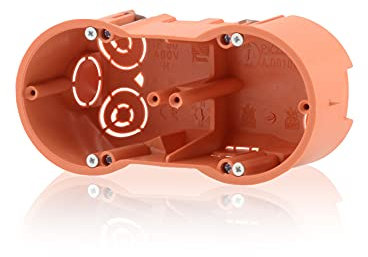 Gerätedose Verbindungsdose Doppel Verteilerdose tiefe Hohlwanddose 2fach Fräsloch 68mm, Höhe 60mm, für Gibskarton-Platten & Holzwände, Inkl. Pfoten (Schrauben) kompatibel mit Deckel