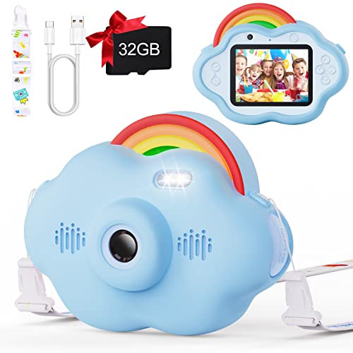 Selvim Kinderkamera 3 4 5 6 7 8 Jahre, 2,4 1080P HD Digitalkamera für Kinder, Wiederaufladbare Kamera Kinder, Duale Linse Selfie Fotoapparat Kinder 32GB, Geschenk für Mädchen Jungen Blau