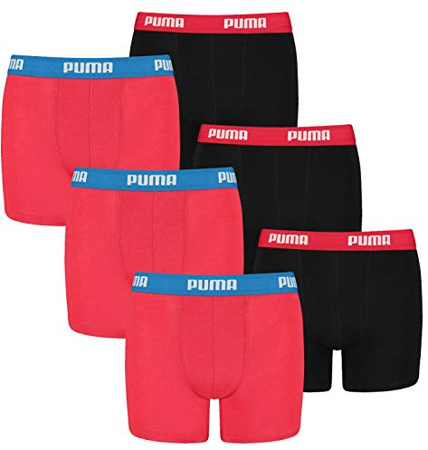 PUMA 6 er Pack Boxer Boxershorts Jungen Kinder Unterhose Unterwäsche, Farbe:786 - Red/Black, Bekleidung:152