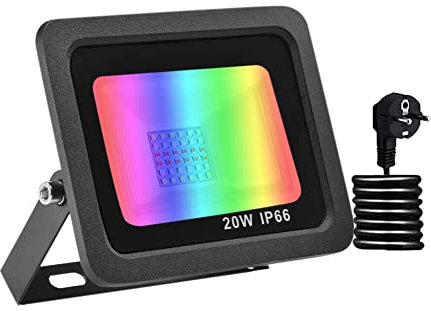 Bikuer RGB LED Strahler 20W Fluter Außen 16 million Farben und 20 Modi Smart Flutlichtstrahler, IP66 Außenstrahler Wasserdicht Flutlicht, Garten Stimmungslichter [Energieklasse E]