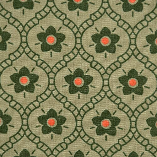 SCHÖNER LEBEN. Baumwollstoff Popeline Retro Blumen Ornamente moosgrün dunkelgrün or