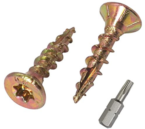 SKIR'CO (Lot de 1000 pièces) Vis à bois universelles en acier zingué jaune 4,0 x 20 mm, tête fraisée Torx, type 17, vis à panneaux d'aggloméré (1000, 4,0 x 20 mm)