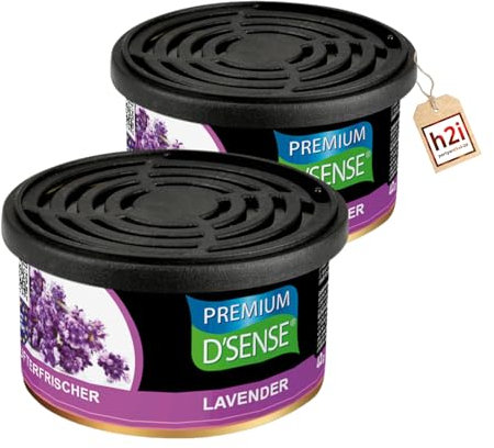 h2i Premium Duftdose | lavendel | 2 Stück | Auto Lufterfrischer und Duftspender für Camping, Büro & Zuhause | 60 Tage frischer Duft mit Mengenregulierung | passt in Getränkehalter | inkl. h2i Sticker