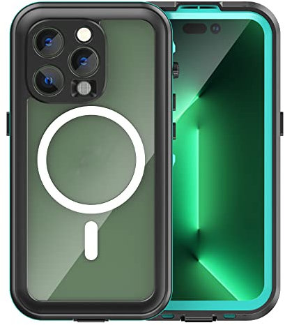 per iPhone 14 Pro Custodia Impermeabile,IP68 Full Body Seal Slim Antiurto Antipioggia Subacquea All'aperto Trasparente Cover per iPhone 14 Pro (Blu)