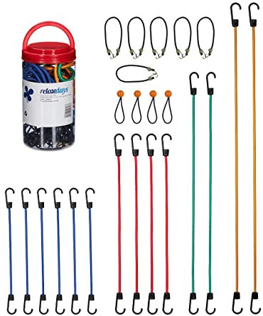Relaxdays Spanngummi 24er Set, Gepäckspanner mit Haken, Camping, Auto, Fahrrad, Universal Expander, 6 Größen, Mehrfarbig