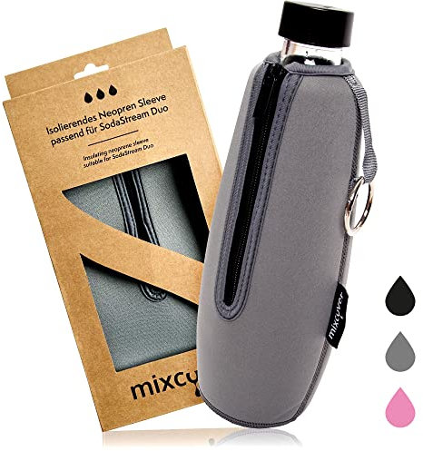 mixcover isolierter Flaschenschutz Sleeve kompatibel mit SodaStream Crystal und Duo Glasflaschen Schutzhülle für Flaschen, Schutz vor Bruch und Kratzern, Farbe Grau