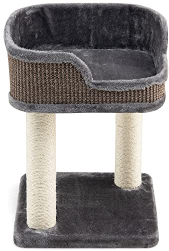 GYMAX Petit Arbre à Chat 2 Niveaux 35x35x50CM&Base Stable, Arbre à Chat Charge 10KG Surface de Repos en Peluche & 2 Griffoirs en Sisal, pour Dormir, Jouer & Gratter (Gris)