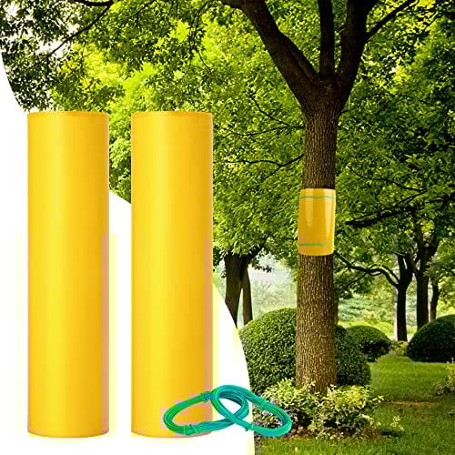 Bande Glue Arbre 2X Ruban D'arbre Jaune piège à Colle Protéger les Arbres (3mx15cm) pour Empêcher Chenilles Fourmis Autres Insectes Nuisibles de Grimper sur les Arbres, y Compris 2 Fils de Liaison