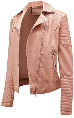 Giubbotto Ecopelle Donna Similpelle Biker Jacket Faux Leather Giacca Bikers Finta Pelle Sintetica Curvy Primavera Rosa XXL