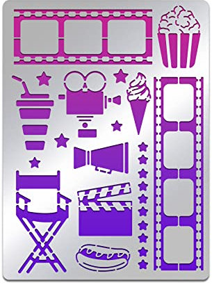 BENECREAT Filmprojektor Muster Edelstahlschablonen, 14x19 cm/5.5x7.5 Zoll Filmband Popcorn Eis Muster Malvorlage Journal Werkzeug Für Holzverbrennung Brandmalerei Gravur DIY Handwerk