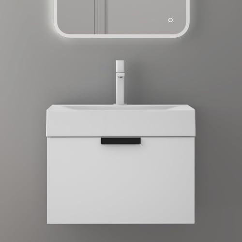 doporro Badmöbelset Waschtisch mit Unterschrank 60x45x48cm Unterschrank mit Mineralguss-Waschbecken Waschplatz in Matt Weiß mit Soft-Close-Funktion Lonato