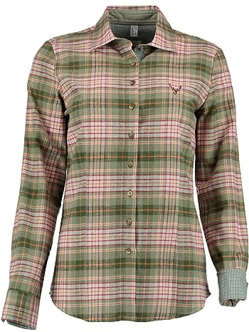 OS Trachten Damen Bluse Langarm Jagdbluse mit Liegekragen Flayon, Größe:38, Farbe:Oliv