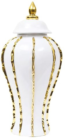 HUHJYUGE Ingwer Glas mit Deckel, Porzellan-Keramik-Ingwerglas, Aufbewahrungsglas, Tempelglas, Handgefertigte Keramik-Blumenvase, Chinoiserie-Vase für Blumenarrangement (A 27x60cm)