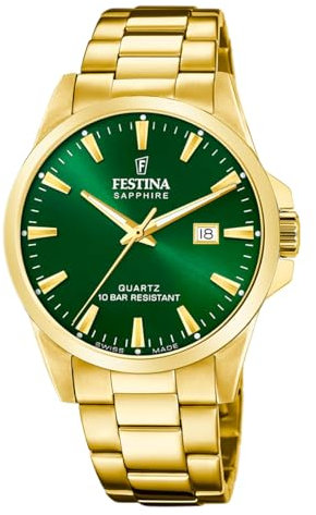 Festina Swiss Made F20044/5 Herrenuhr Gold grünes Zifferblatt