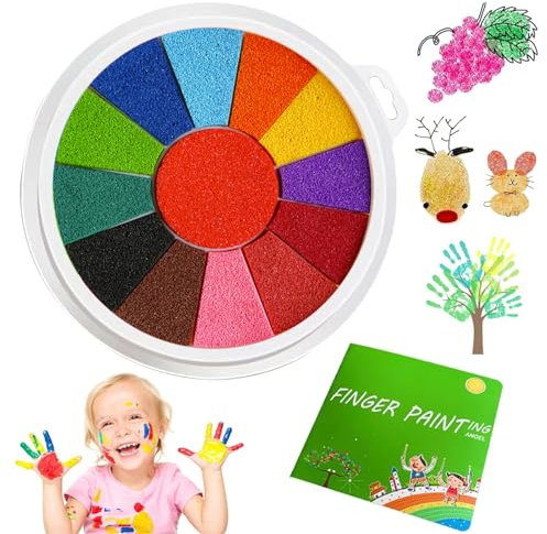 Pintura de dedos para niños, no tóxica, 12 colores, almohadilla de tinta para niños con juego de pintura DIY, lavable, seguro para niños, almohadilla de sello para manualidades de papel, pintura de