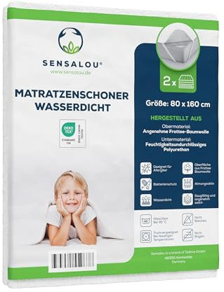 Sensalou Coprimaterasso impermeabile 2x 80x160 cm letto per bambini– Antiallergico, Antiacaro e traspirante – Protezione da acari, sudore e urina