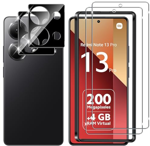 Lutree para Xiaomi Redmi Note 13 Pro 4G/POCO M6 Pro 4G Cristal Templado, 2+2 Piezas Protector de Pantalla+Protector de Lente de Cámara (Negro), HD Anti-Arañazos Vidrio Templado Película Protectora