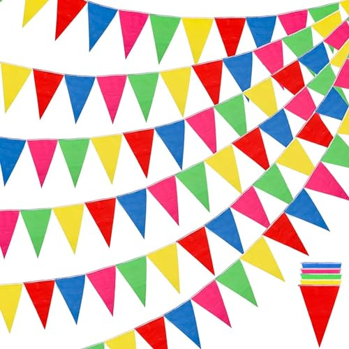 5X Bunte 100 Meter Girlande - Innen & Draußen - Wimpelkette für Garten & Party - Deko & Dekoration