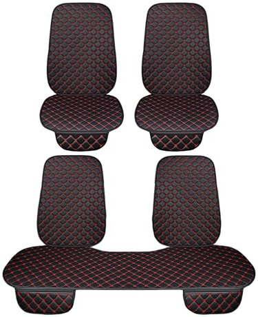 Auto Accessori Lupex Coprisedile Seduta 3 pezzi Universale Auto | Protezione Sedile 2 Anteriore e 1 Posteriore | Protector Comfort Automotive Cuscino Interni (PVC - Nero Rosso - 7pz)