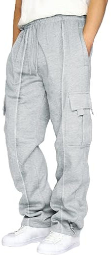 2024 AI - Pantaloni Cargo da trekking da uomo, taglio casual, coulisse in vita elastica, Jogging, pantaloni della tuta, sport, atletica, con tasche per lo chef pantaloni da uomo, grigio, M