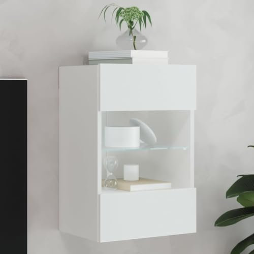 Homgoday TV-Wandschrank mit LED-Leuchten Schrankwand Fernsehschrank mit viel Stauraum, Anbauwand Wandmontage TV Möbel für Wohnzimmer Schlafzimmer Weiß 40x30x60,5 cm