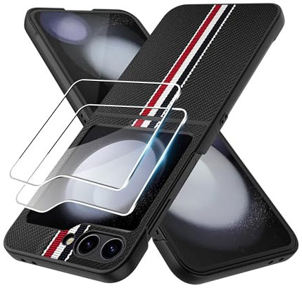 zZjoOoj Coque pour Samsung Galaxy Z Flip 6/ Galaxy Z Flip 7 FE (2025),2 Protection D'écran Avant en Verre Trempé,Protection Intégrée L'appareil Photo,Étui Housse de Protecteur Dur en PC (Nero)
