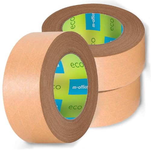 m-office Nastro Adesivo Carta Kraft, Nastro Carta Adesivo per Imballaggio Scatole, Spedizioni, Traslochi e Artigianato, Nastro di Carta per Imballaggio, Nastro Marrone Carta Kraft (3 pz, 50mmx50m)