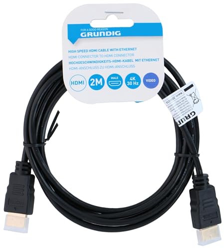 GRUNDIG Cavo HDMI 2 metri - Cavo Ethernet - Alta velocità e qualità dell'immagine 4K - Connessione stabile e qualità dell'immagine HDR - HDMI 4.1 - Plastica - Nero