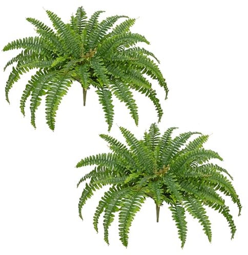 Hollyone 2 helechos artificiales Boston de 70 cm, helechos artificiales grandes para interior y exterior, grandes helechos falsos para decoración colgante, decoración de jardín, verde