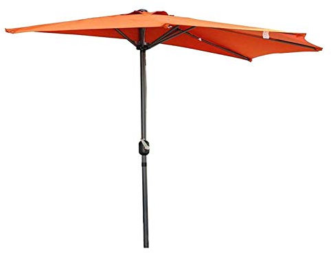 Parasol portable semi-circulaire de 2,7 m avec manivelle, pour extérieur, terrasse, petite terrasse, Orange, A