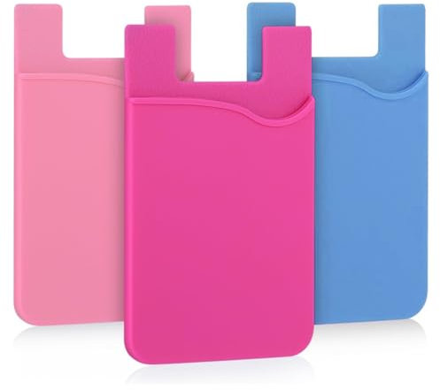 EIHI Porta carte di credito per Cellulare - Tasca Adesiva in Silicone per Tessere Carte Badge - Taschino Autoadesivo per Cover, 3 pezzo