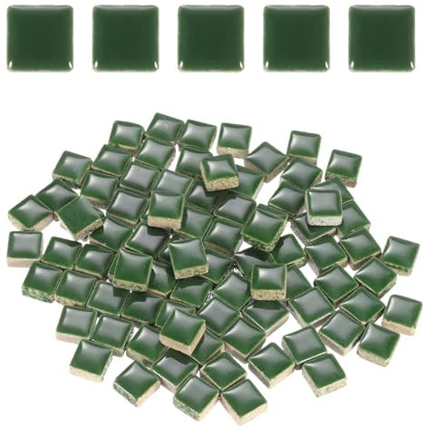 sourcing map 205pcs Ceramic Mosaic Tiles, Bulk Stained Ceramic Mosaic Tiles Square Mosaic Kits for DIY Art Crafts, Handmade Art Craft Projects for Home Decor(200g, Green)