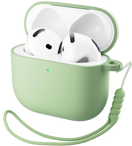 ORNARTO für AirPods 4 Hülle 2024, Schützende Flüssig Silikon Hülle für AirPods 4 2024 Hybrid Skin Front LED Sichtbar Silikon Hülle - Hellgrün